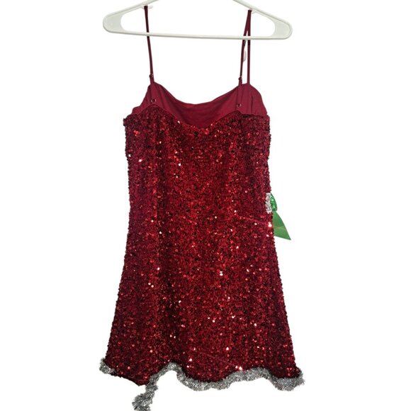 Eyeshadow Red Sequin Christmas Party Dress Womens XL Green Bow Present (Flaw) - Picture 3 of 7